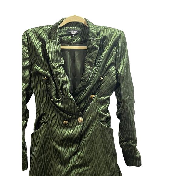Retrofête‎ Jana Green Zebra Jana Plunging Double Breasted Blazer Sexy Romper Med - Picture 2 of 14